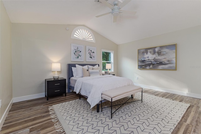 956 Harbor Town Dr, Venice, FL 34292 - bedroom with wood finished floors, lofted ceiling, baseboards, and a ceiling fan