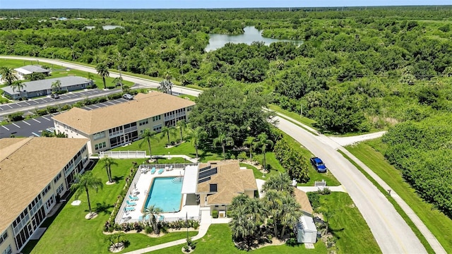 aerial view with a water view