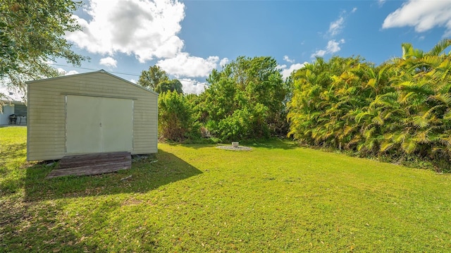 view of yard featuring a storage unit