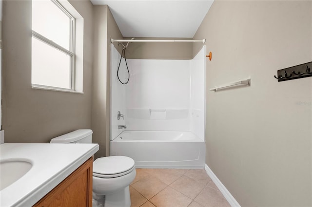 full bathroom featuring tile patterned flooring, vanity, shower / bath combination, and toilet