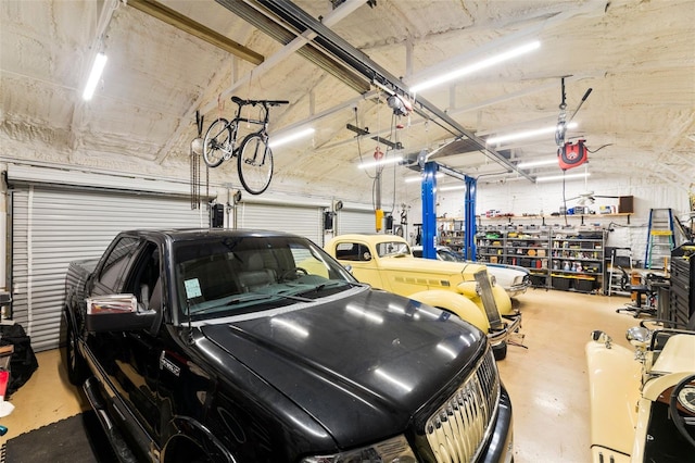 garage with a garage door opener