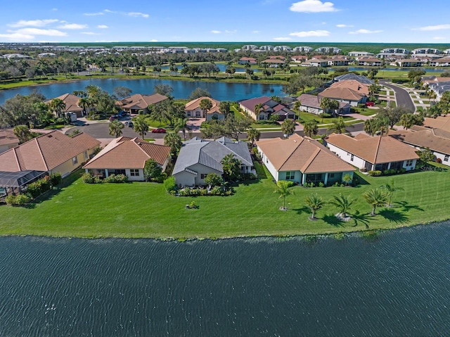 aerial view featuring a water view