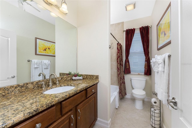 full bathroom featuring vanity, tile patterned floors, toilet, and shower / bath combination with curtain