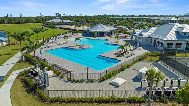 view of swimming pool featuring a patio and a gazebo