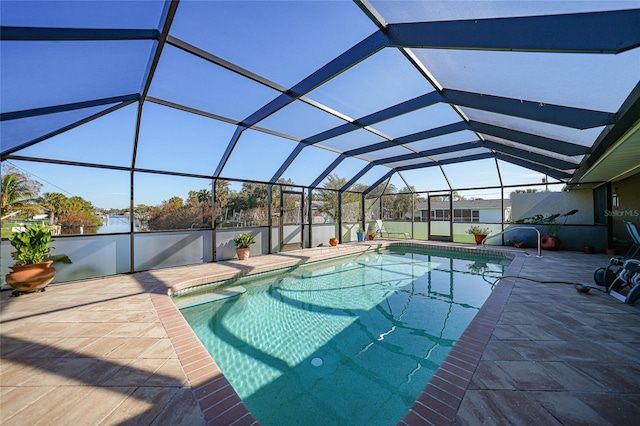 view of pool featuring a patio and a lanai