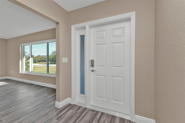 entrance foyer featuring baseboards and wood finished floors