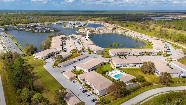 aerial view with a water view