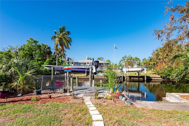 view of dock featuring a water view