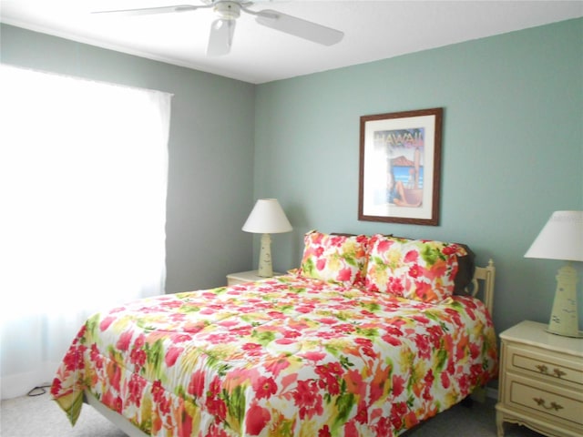 bedroom with carpet floors and ceiling fan