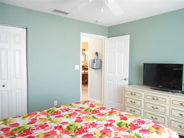 bedroom with a closet and ceiling fan