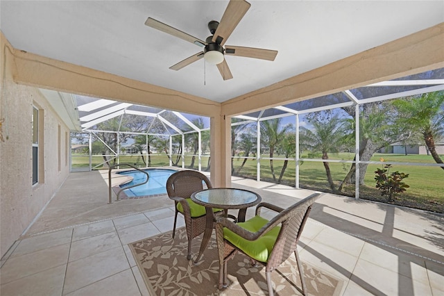 sunroom / solarium featuring a swimming pool