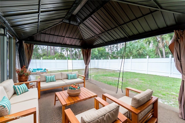 view of patio / terrace featuring a gazebo and an outdoor hangout area