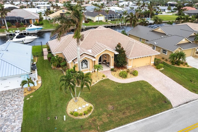 aerial view with a water view