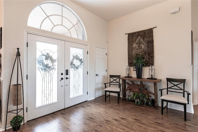 entryway featuring french doors, plenty of natural light, and dark wood-type flooring