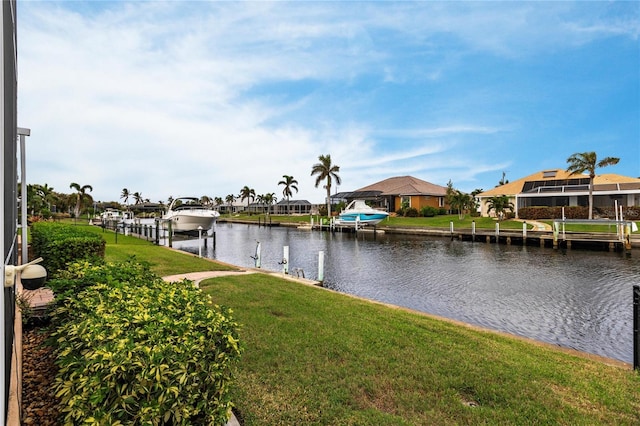 water view featuring a dock