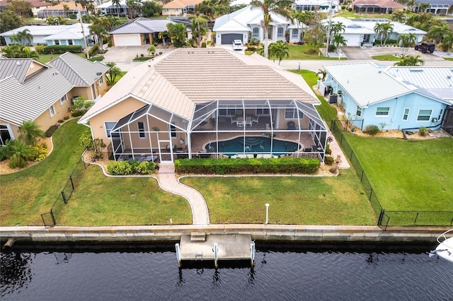 bird's eye view featuring a water view