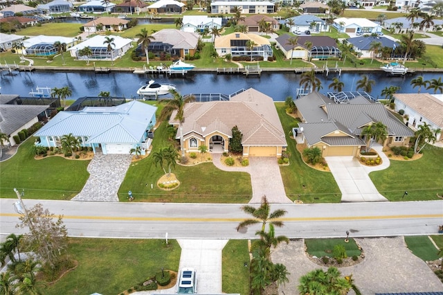 drone / aerial view featuring a water view