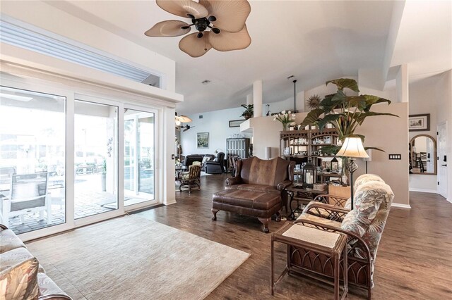 1215 Via Tripoli, Punta Gorda, FL 33950 - living area with a ceiling fan, wood finished floors, and vaulted ceiling