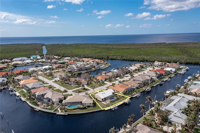 aerial view with a water view