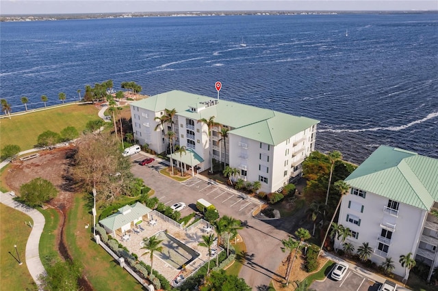 aerial view with a water view