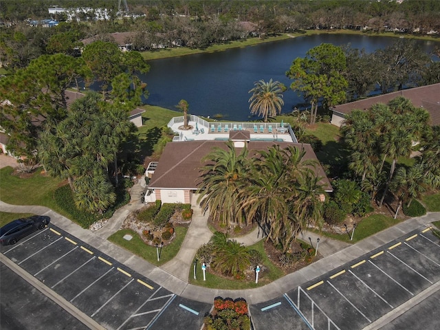 aerial view with a water view