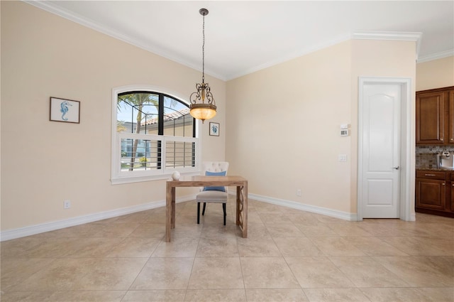 2736 Magdalina Dr, Punta Gorda, FL 33950 - dining space with baseboards, crown molding, light tile patterned floors, and vaulted ceiling