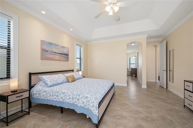 2736 Magdalina Dr, Punta Gorda, FL 33950 - bedroom featuring crown molding, multiple windows, and a tray ceiling