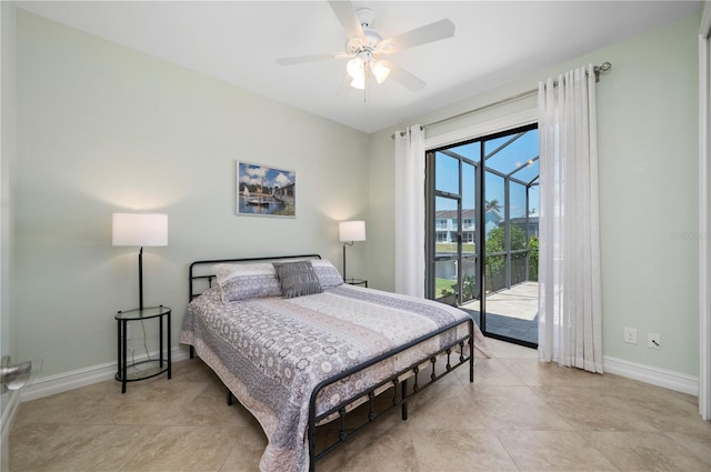 2736 Magdalina Dr, Punta Gorda, FL 33950 - bedroom featuring access to outside, baseboards, ceiling fan, and light tile patterned floors