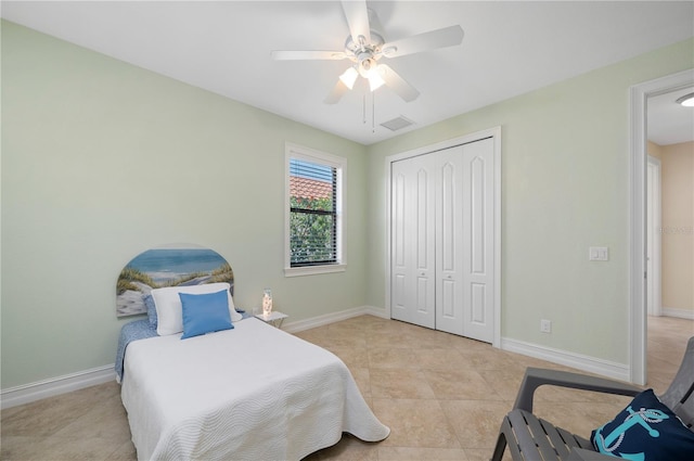 2736 Magdalina Dr, Punta Gorda, FL 33950 - bedroom with light tile patterned flooring, baseboards, visible vents, and a closet