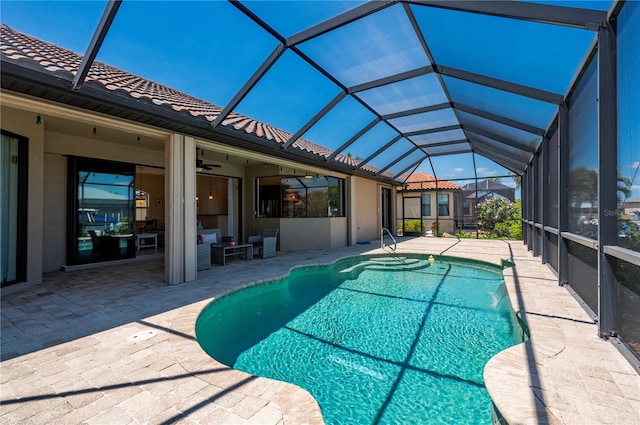 2736 Magdalina Dr, Punta Gorda, FL 33950 - pool featuring glass enclosure, a patio, and ceiling fan