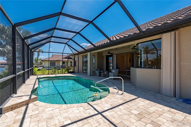 2736 Magdalina Dr, Punta Gorda, FL 33950 - outdoor pool featuring a patio, ceiling fan, and a lanai