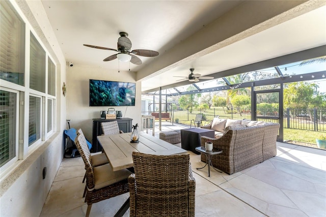 view of patio / terrace featuring an outdoor living space and ceiling fan