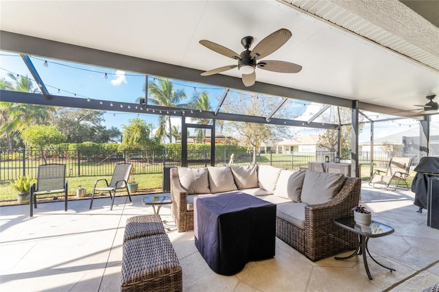 view of patio / terrace featuring an outdoor living space and ceiling fan