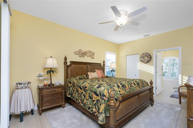 bedroom featuring a closet and ceiling fan