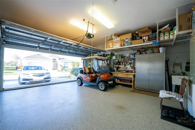 garage with a garage door opener