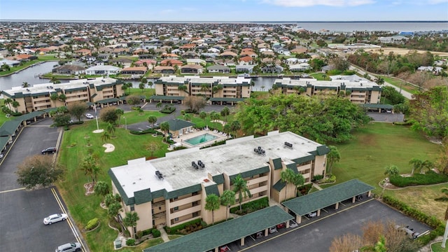 bird's eye view featuring a water view