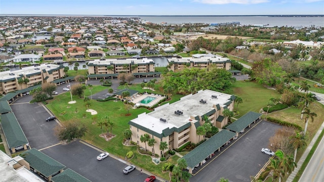 aerial view with a water view