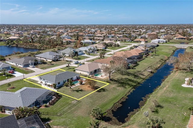 bird's eye view featuring a water view