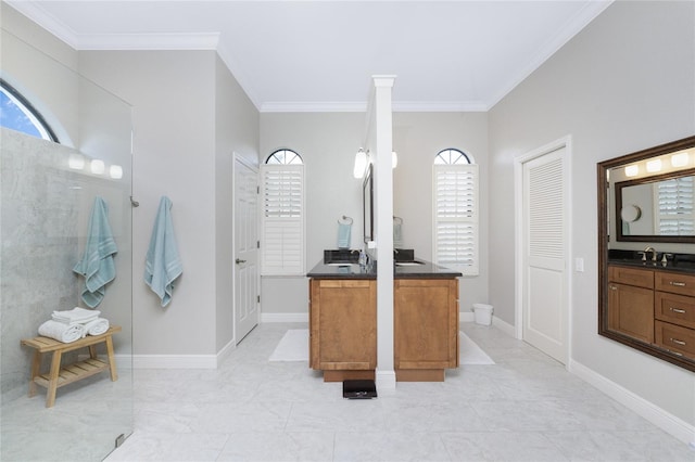 bathroom featuring vanity and crown molding