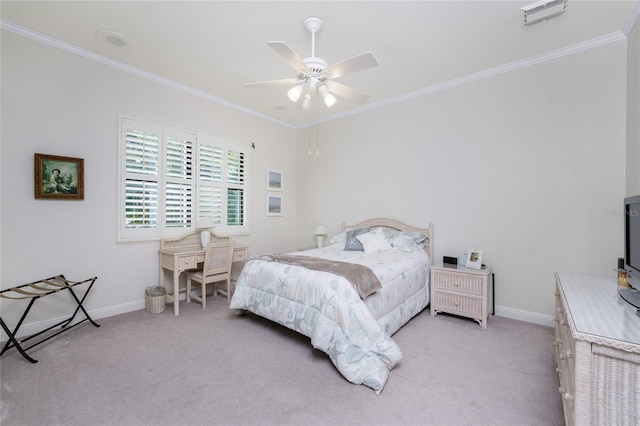 1945 Jamaica Way, Punta Gorda, FL 33950 - bedroom featuring light carpet, crown molding, and a ceiling fan