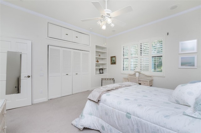 1945 Jamaica Way, Punta Gorda, FL 33950 - bedroom with light carpet, ornamental molding, a closet, and ceiling fan