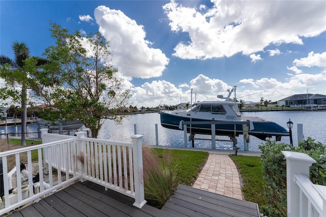 dock area with a water view