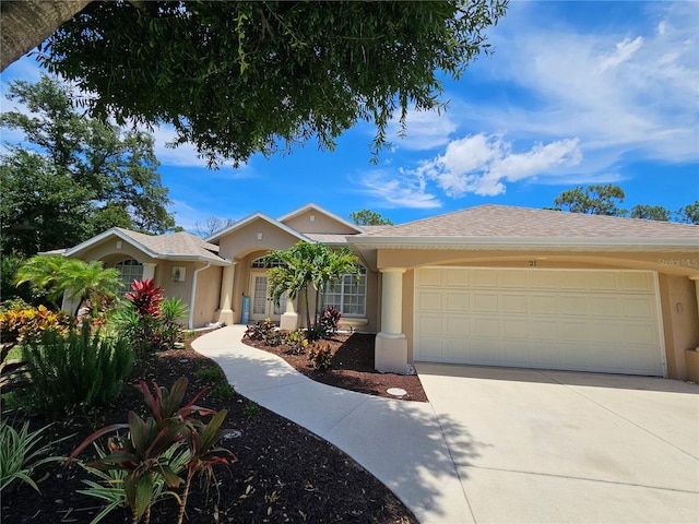 single story home with a garage