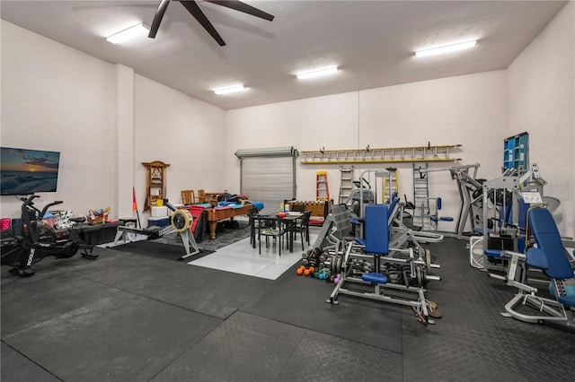 workout area featuring ceiling fan