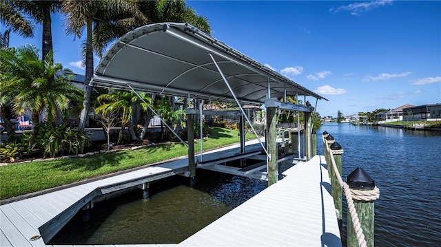 view of dock with a water view