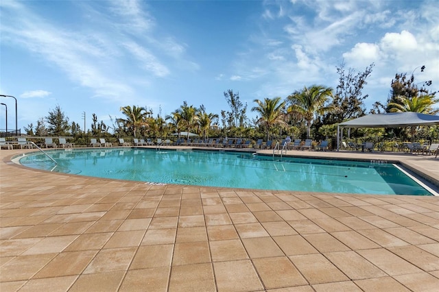 view of swimming pool with a patio