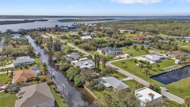 aerial view with a water view