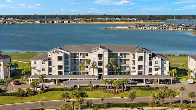 aerial view with a water view