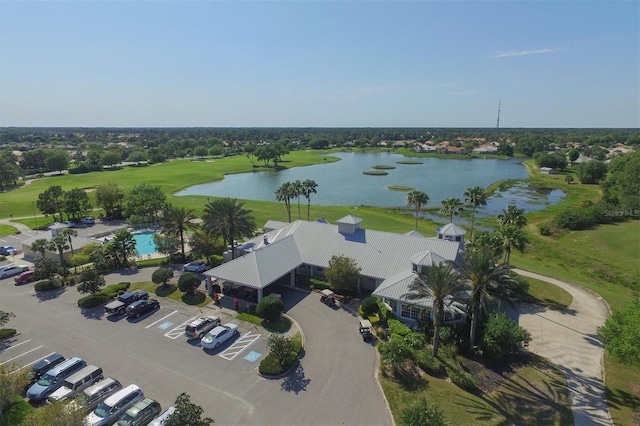 aerial view with a water view