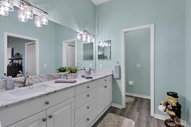 bathroom featuring vanity and wood-type flooring